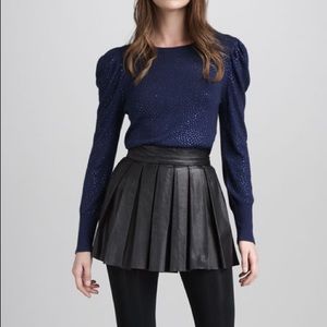 Alice and Olivia Black Leather Pleated Skirt